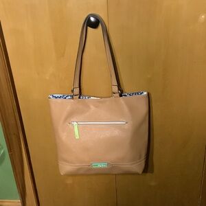 Lily Bloom tan vegan leather tote, EUC
